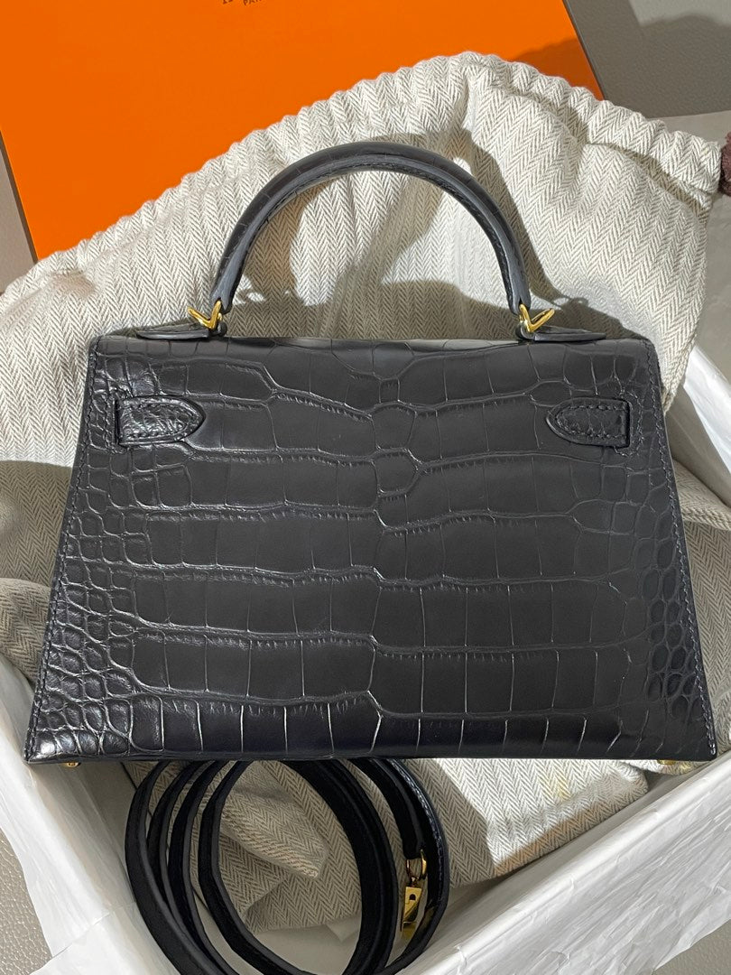 Hermes Mini Kelly Matte Crocs, view 3