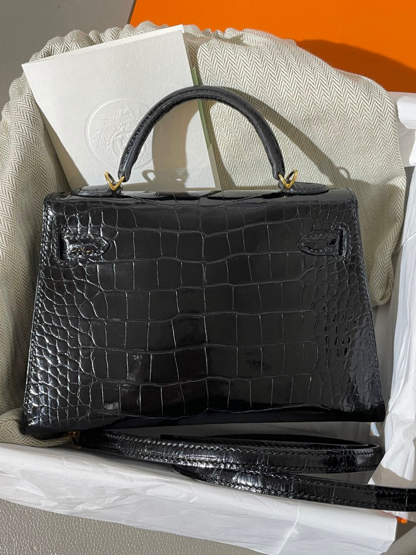 Hermes Mini Kelly Shiny Crocs, view 2