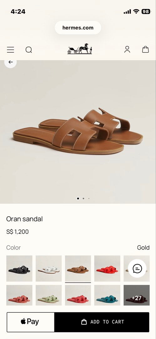 Hermes Oran Sandal Gold, view 10